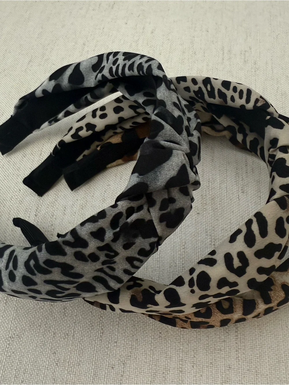 Leopard Print Knotted Headband - Brown, Cream & Gray